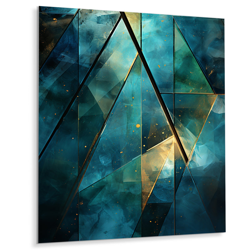Pyramide bleue émeraude II - Décoration murale abstraite en métal, H 20 po x l 12 po x P 1 po