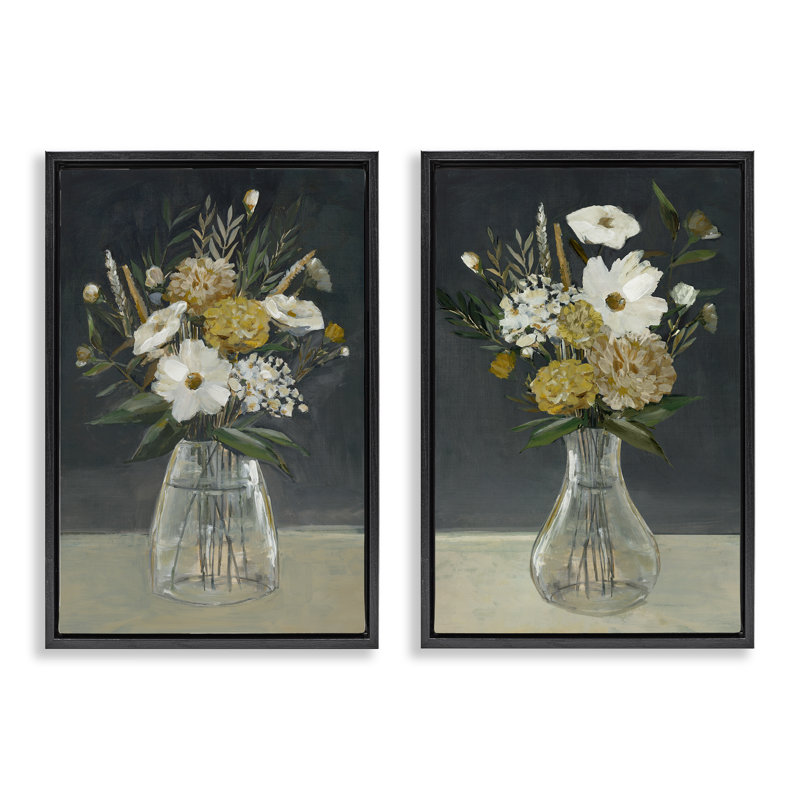  Ensemble de 2 vases Mute Bouquet Vases encadrés par Hannah Dawson, H 31 po x l 21 po, Cadre flottant noir de jais