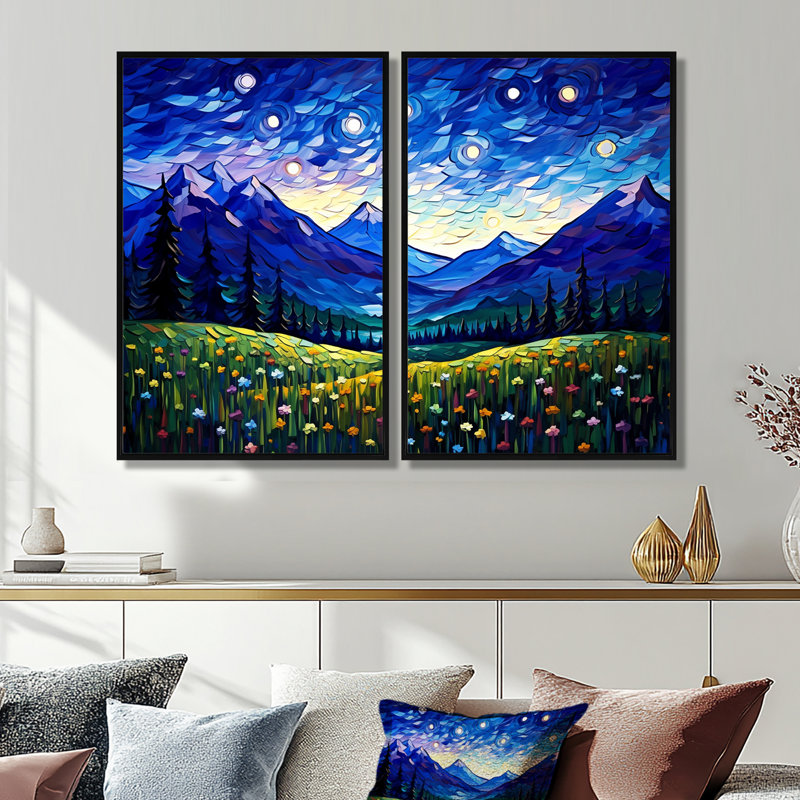 Vangogh - Nuit étoilée au-dessus des montagnes - Vangogh, grandes impressions sur toile, Floater Framed Print without Mat