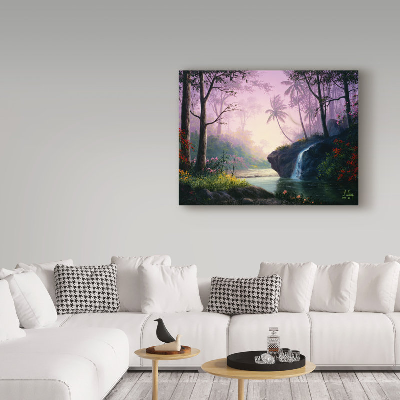 Fikes «Tropical Landscape 7», reproduction de peinture à l'huile sur toile tendue, H 18 po x l 24 po