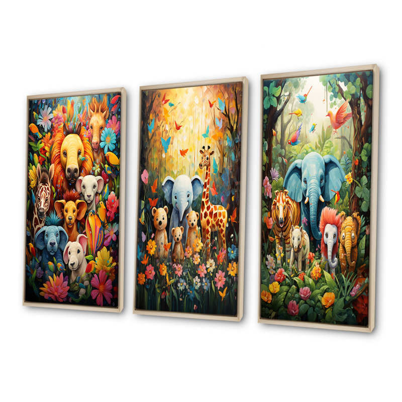 Ensemble de 3 reproductions d'art pour chambre d'enfant, H 40 po x l 60 po, Cadre flottant brun