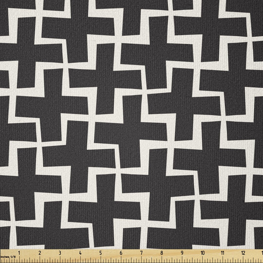 Stoff als Meterware, Plus-Zeichen Geometric, Schwarz und weiß, Weiß Schwarz