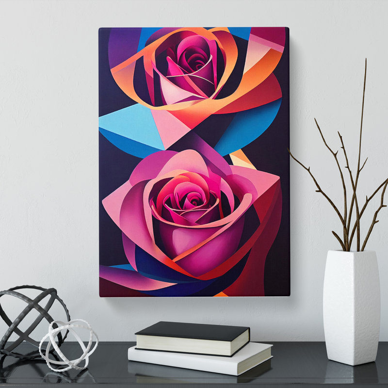 Partington Rose Painting Geometric Vol.2 - Wrapped Canvas Print, 50cm H x 35cm W