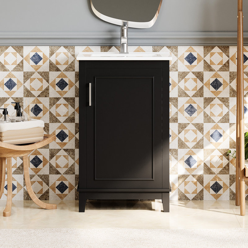 Meuble-lavabo de 20 po avec lavabo en céramique noir, Noir