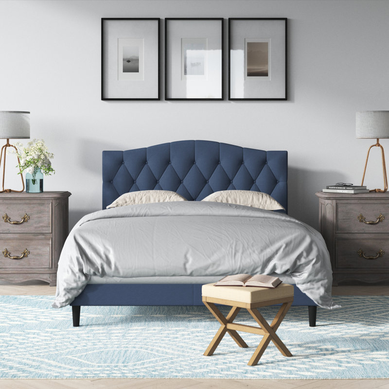 Arnette Upholstered Platform Bed, Queen, Denim Blue