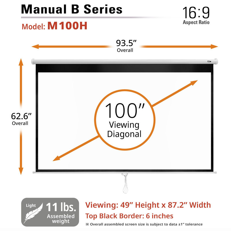 Elite Screens Manual Projector Screen Projector Screen, 120" Diagonal