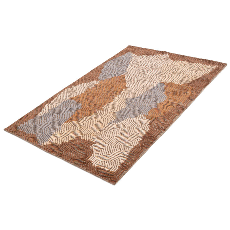 Tapis brun en laine noué à la main 5 pi 3 po x 8 pi 1 po Tanger