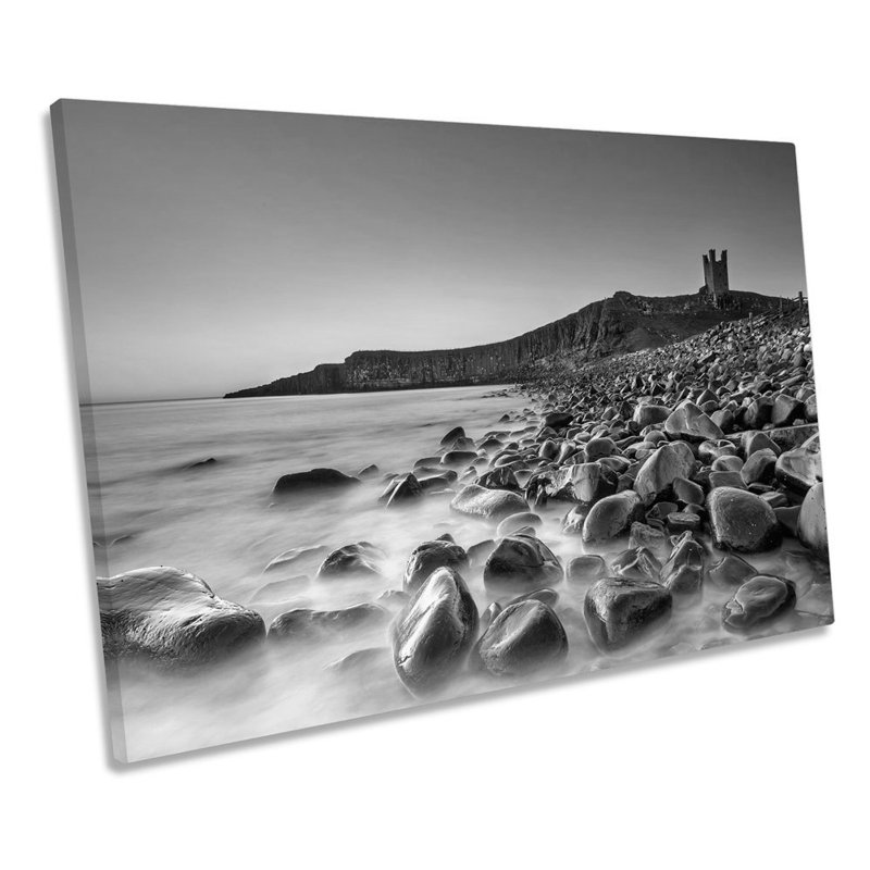 Dunstanburgh Castle Scene Sunset B&W - Wrapped Canvas Print, 30.5cm H x 45.7cm W x 2cm D
