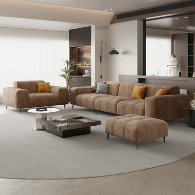 Brown Velvet 3 - Piece Living Room Set