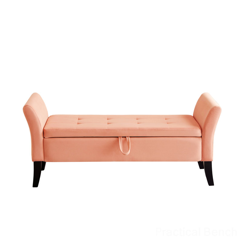 Velvet Upholstered Storage Bench, Pink
