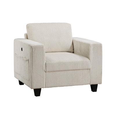 Wely Storage Chair W USB Charging Ports, Beige Corduroy Seat And Back