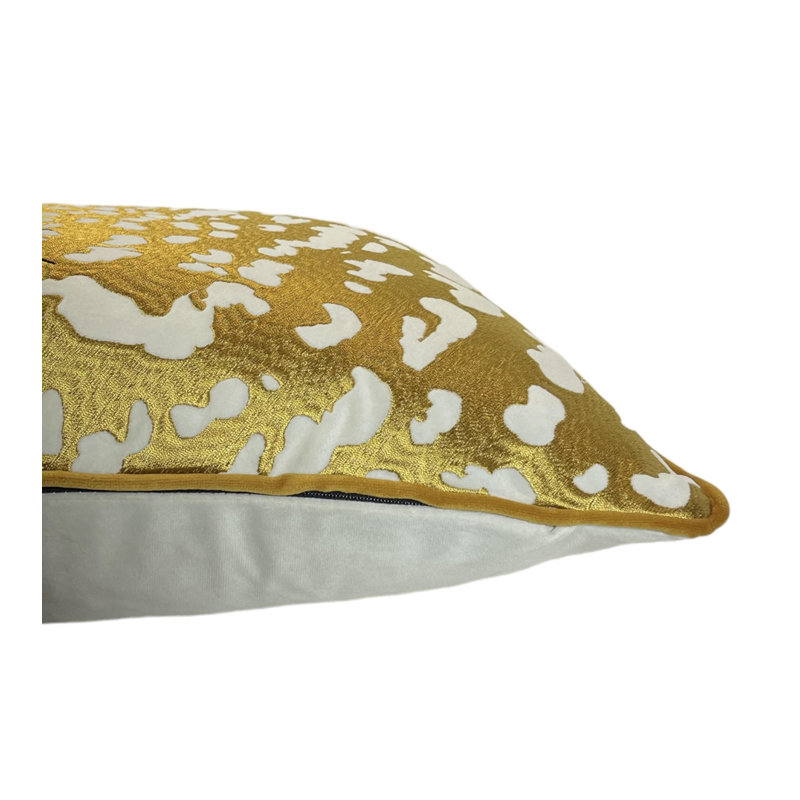 Velvet Leopard Lumbar Pillow Cover, White/Gold