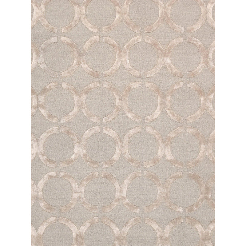 Tapis beige en coton / laine / soie à motif géométrique fait à la main 5 pi x 8 pi