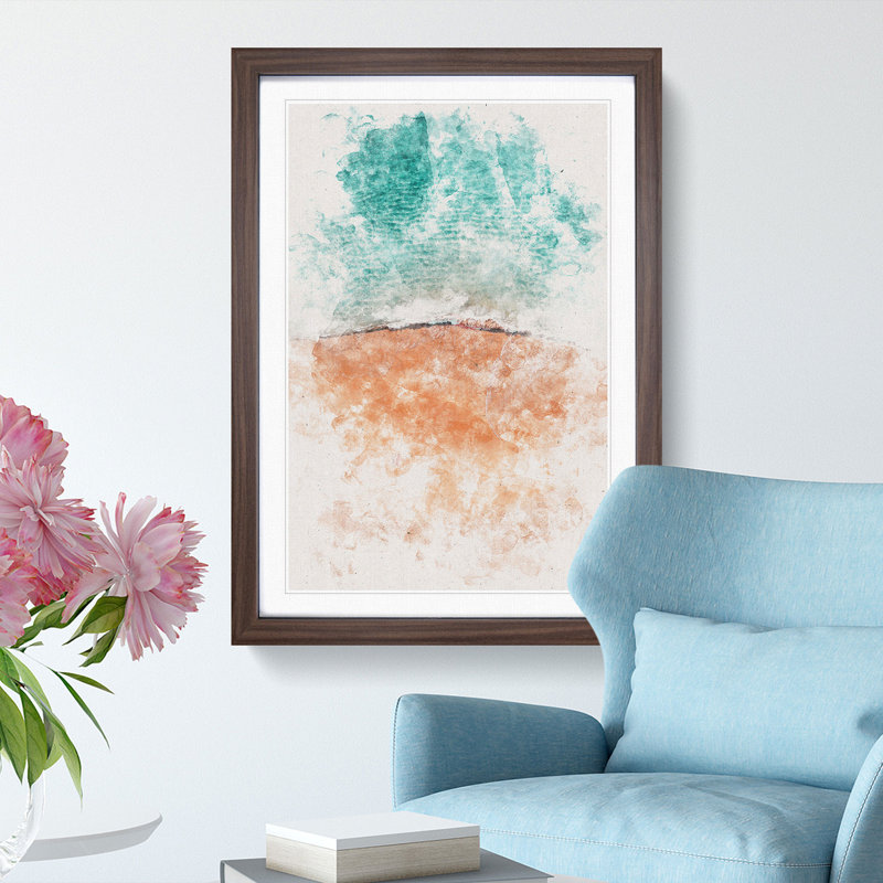 Cabo San Lucas Beach Mexico Watercolour - Picture Frame Graphic Art, 45cm H x 33cm W x 2cm D, Walnut Framed