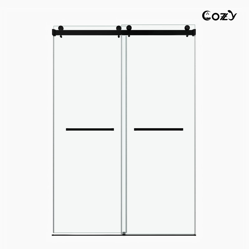  50-55" W x 60" H Frameless Double Sliding Shower Tub Door, 3/8" (10mm) SGCC Clear Tempered Glass with R5 Beveled Edge, Shatter-Resistant Anti-Explosion Film, Easy-Clean Coating & Installation Hole Locator
