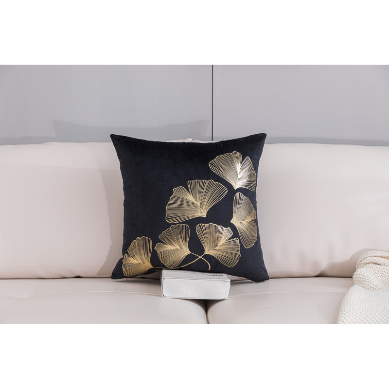  Housse de coussin Gold Ginkgo, Noir, H 20 po x l 20 po