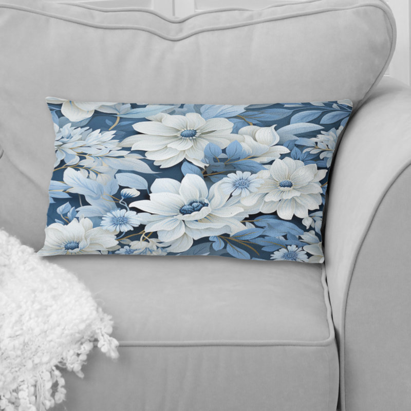 Motif floral bleu et blanc III - coussin à imprimé floral