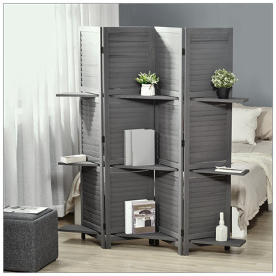 Paravent pliable à 4 panneaux avec tablettes de rangement, écran d'intimité en bambou autoportant pour chambre ou bureau, bois