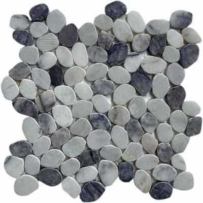 CNK Tile Milas Lilac Small Round Sliced Pebble Tile - 12" X 12" Polished Natural Stone For Bathroom Kitchen Backsplash Wall Decor And Flooring - Durable Easy Installation Low Maintenance - Pack Of 1