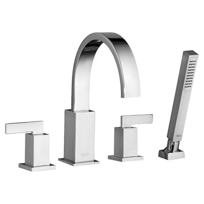 Garniture de robinet de baignoire romaine à fixation sur plateau à poignées doubles avec inverseur et douche à main Times Square