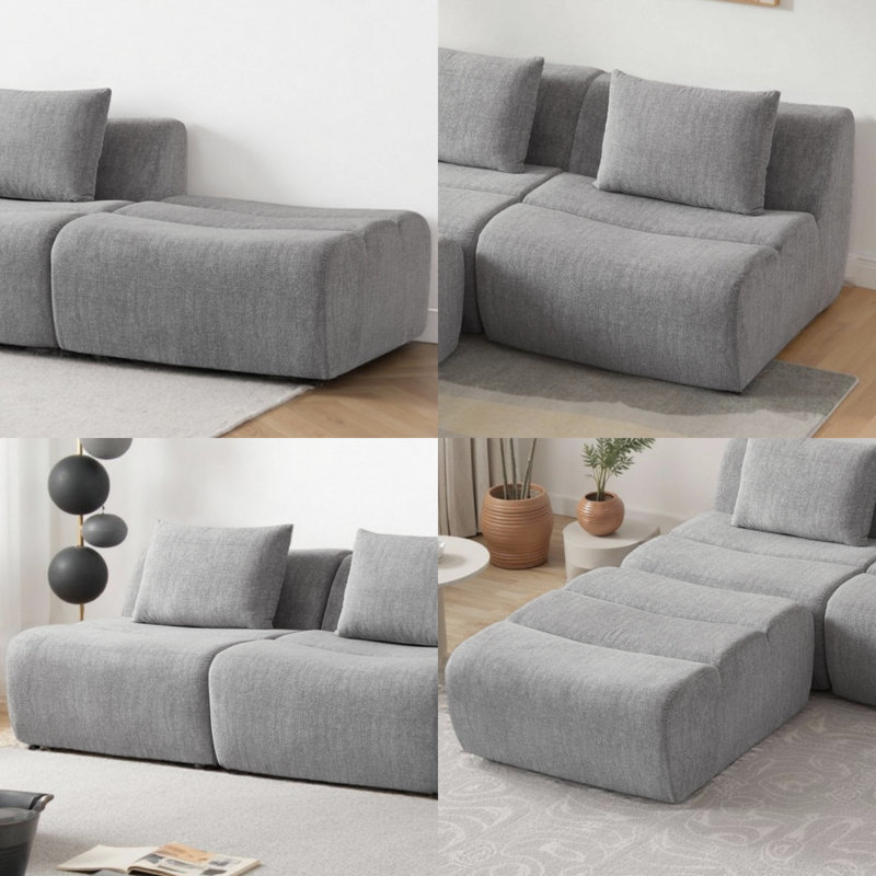 Canapé modulaire surdimensionné à 3 places Boneless, Gris chenille