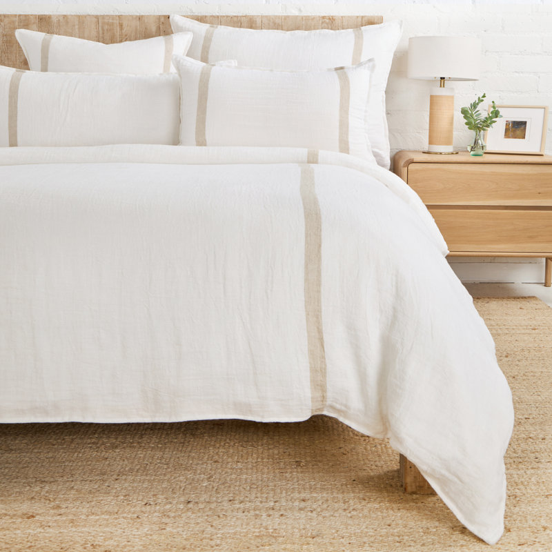 Taie décorative 100% lin Rory Herringbone, Standard, Blanc