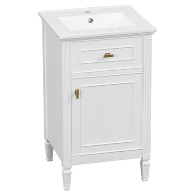 Élégant ensemble de meuble-lavabo intégré avec lavabo en céramique et conception classique pour les salles de bain compactes