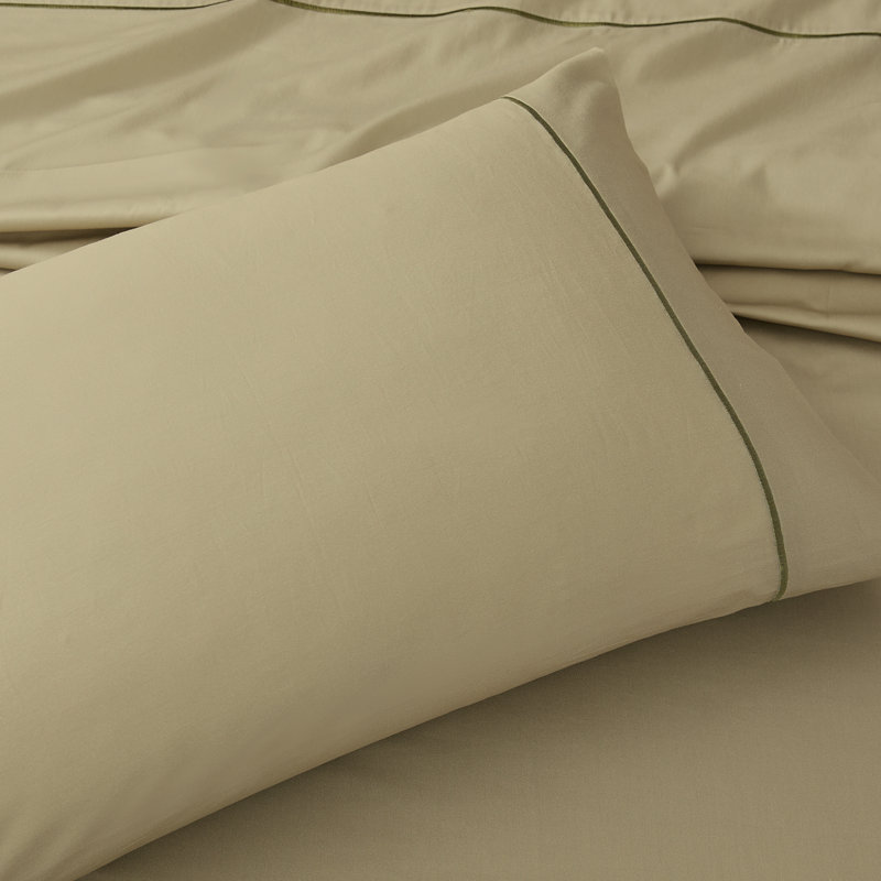 Linear Cotton Sheets Green 4 Piece Set Queen, Queen Sheet Set, Green