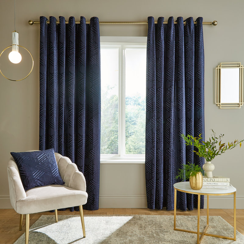 Geo Cut Eyelet Room Darkening Curtains, Champagne, 229 W x 229 D cm