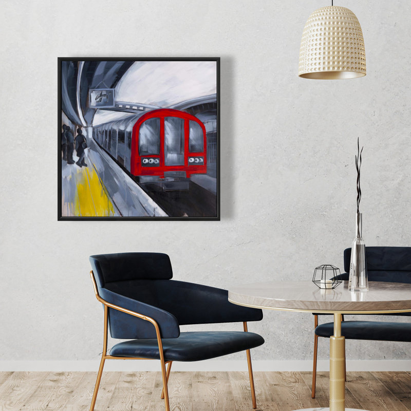 People Waiting Metro - Red Transportation Framed Canvas Decor