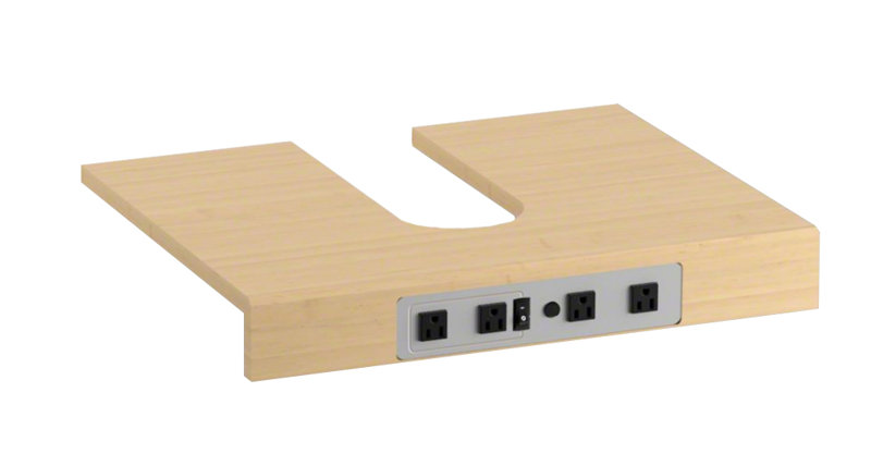 Tablette réglable avec prises électriques pour meubles-lavabos sur mesure 60 po à double cuve