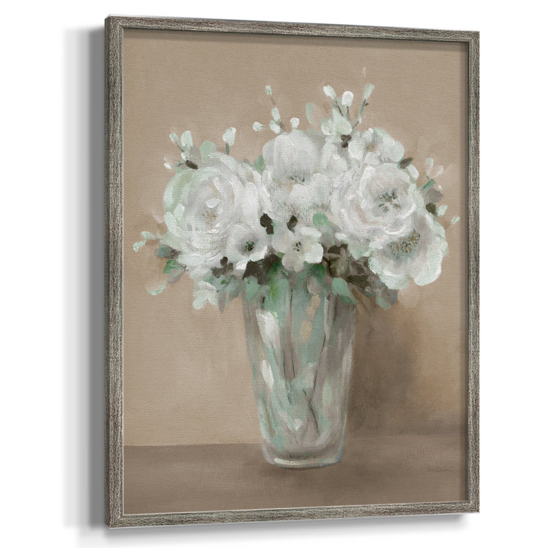 Reproduction encadrée de fleurs blanches - bois massif, H 30 po x l 24 po