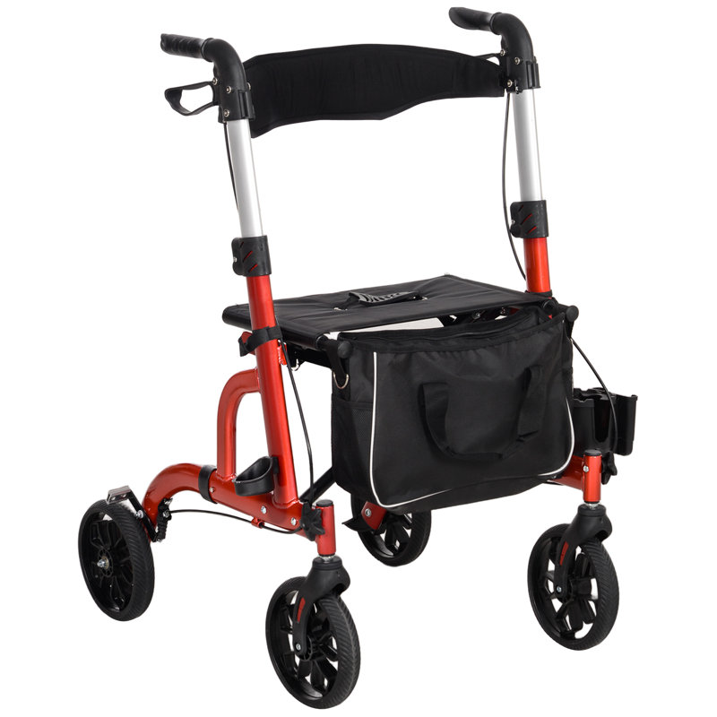 Fauteuil roulant Rollator avec roues réglables de 8 po et siège rouge