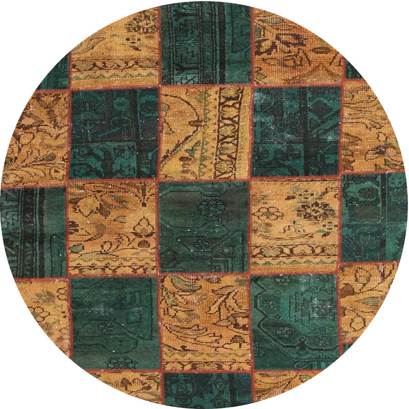 Tapis turquoise / brun clair Patchwork, Rond 7 pi