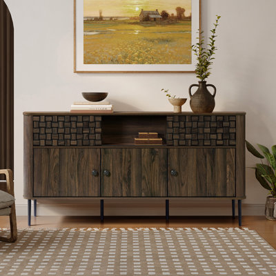 Buffet 63 po à 3 portes en chêne foncé tissé panier