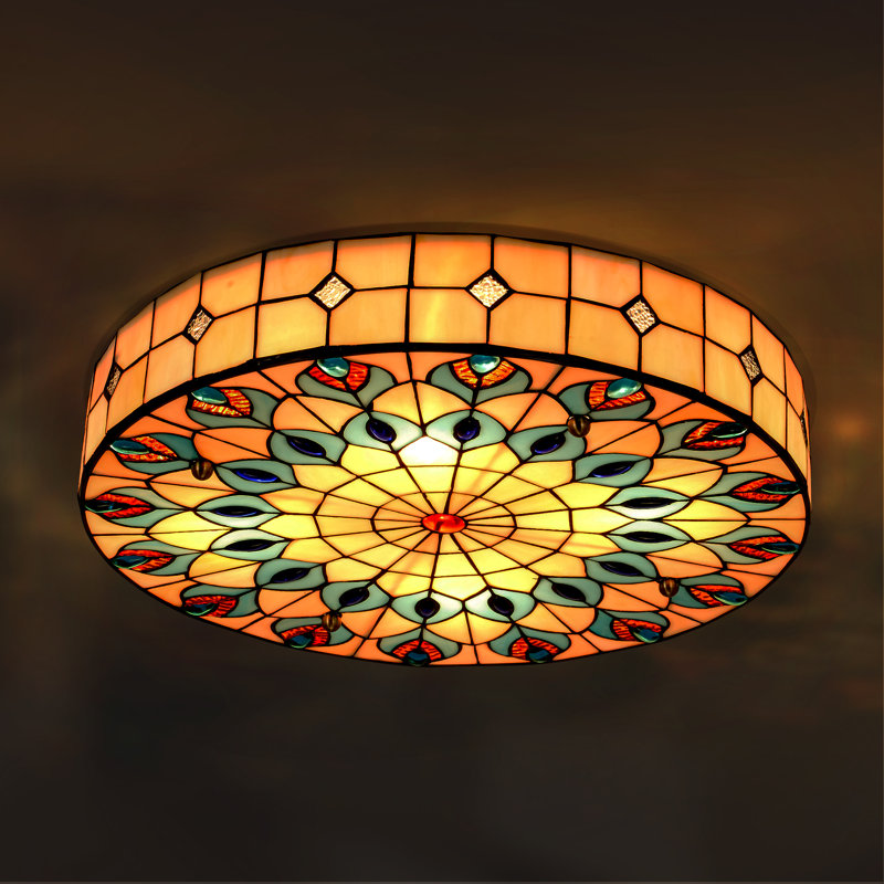 Plafonnier encastré 4 lumières 19,7 po à intensité variable en verre Tiffany