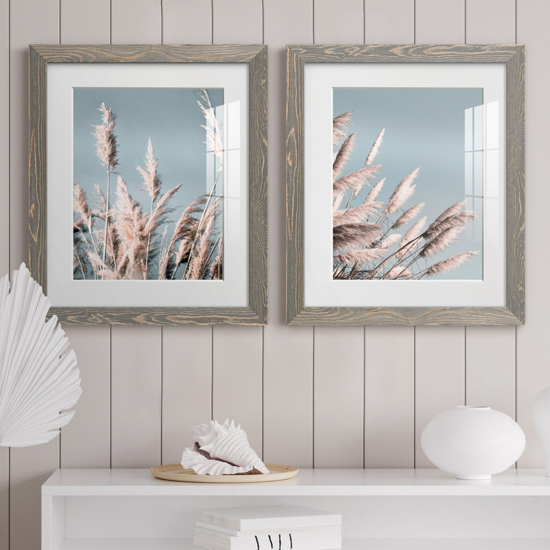 «Pretty Pampas I», ensemble de 2 reproductions de photos sur papier, H 20 po x l 17 po x P 1 po, Cadre en papier gris, Blanc