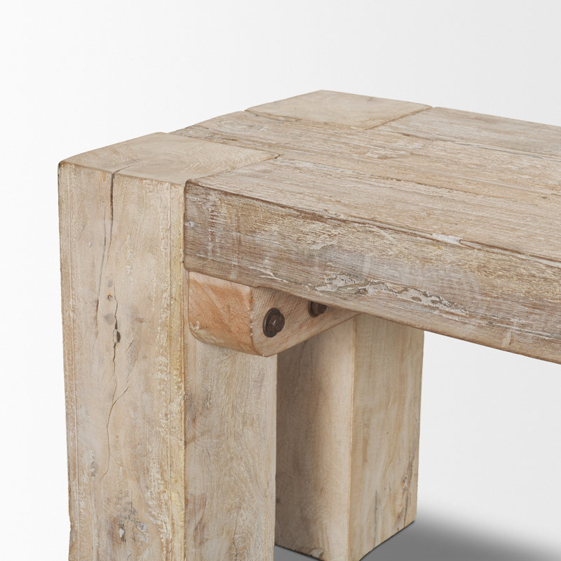 Banc en bois massif récupéré Landry avec finition blanchie et nuances rosées, H 18 po x l 64 po x P 16 po