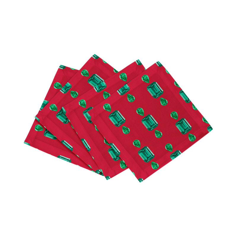 Gem Emeralds Cotton Sateen Cocktail Napkins, Red