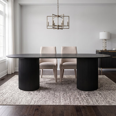 86" Wood Oval Pedestal Base Dining Table Kitchen Table for 10