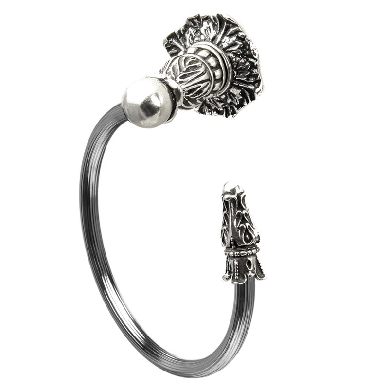 Porte-serviettes en acanthe, anneau de roseau droit, style Renaissance, Argent argent