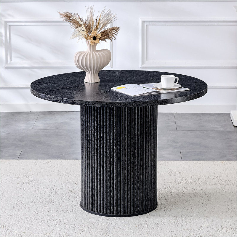 Table de salle à manger ronde avec rangement caché en bois aggloméré noir mat de 42 po de diamètre et 4 sièges épissés