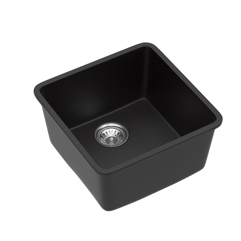 Évier de bar en quartz - Évier de bar encastrable en composite de granit noir 17,3 po x 17,3 po x 8,3 po