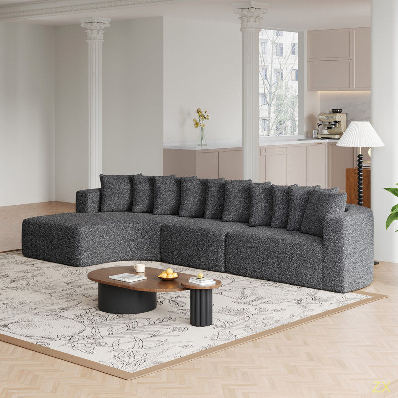131.1-Inch Chenille Sectional Sofa Set, Modern Cloud-Shaped Curved Sofa, Includes 10 Pillows, Living Room Fabric Corner Sofa, L-Shaped Modular Sofa (Left Chaise)