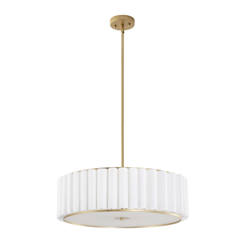 24" 5-Light Pleated Drum Chandelier, Gold