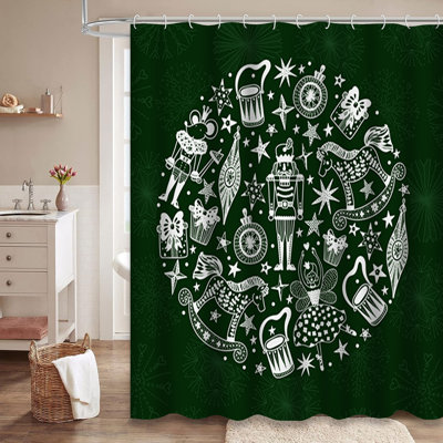 Rideau de douche argenté à motif de Noël avec 12 crochets