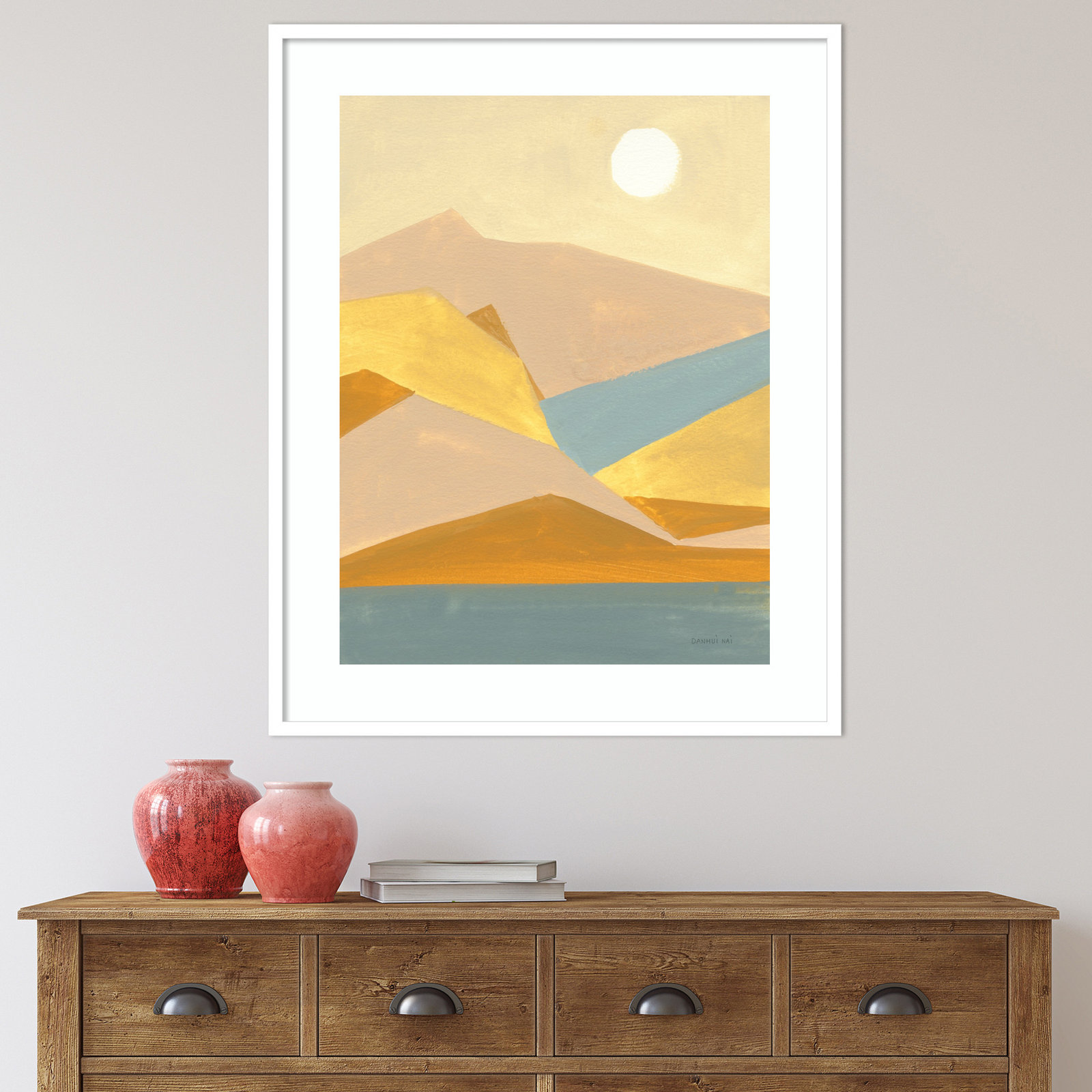 Retro Abstract I Southwest Mountains Print, White Framed Paper, 26.38" H x 21.38" W x 0.88" D