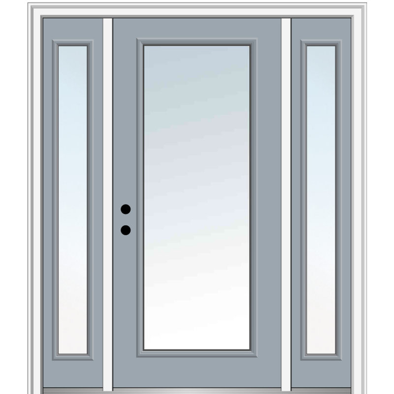 Porte d'entrée pré-suspendue en fibre de verre préfinie lisse, Ouverture à droite, H 80 po x l 64 po x P 1,75 po