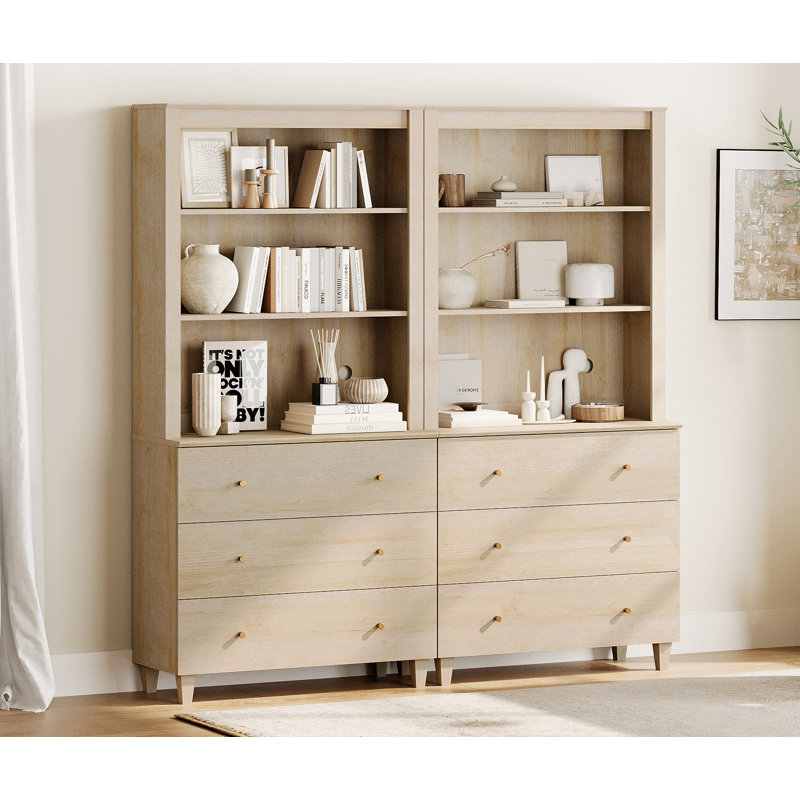 71 Inches Tall Bookcase With 6 Drawers, 3-Tier Bookshelf With Open Shelves For Home Office, Living Room, 71" Wide, 2 Column