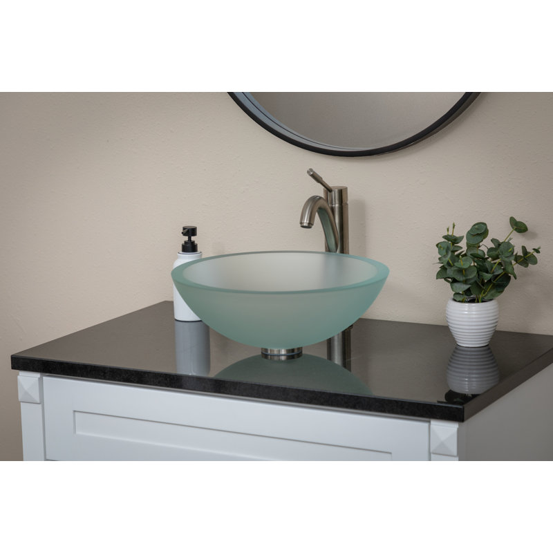 Lavabo de salle de bain vasque circulaire en verre blanc 16,38 po Eden